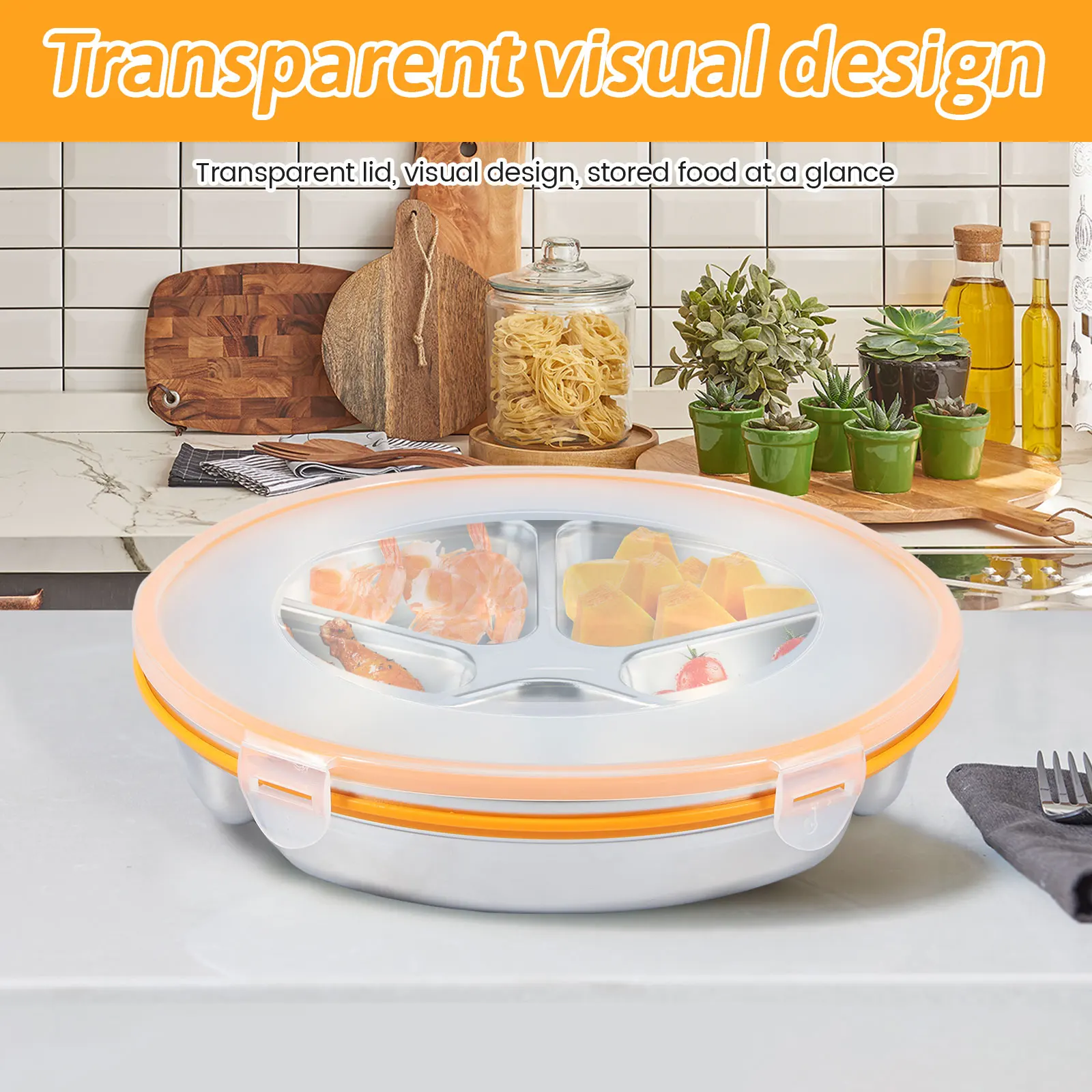 Divided Serving Tray with Sealing Lid 5 Compartments Snack Tray Temperature Resistant Snack Platters Organizer 1750ml Large