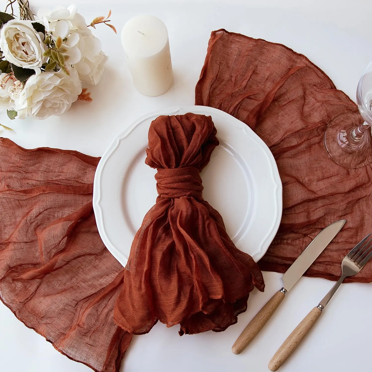 6PC Sage Green Gauze Cheesecloth Napkin Table placemat Setting Dining Wedding Party Banquet Christmas Banquets Arches Cake Decor cotton napkins