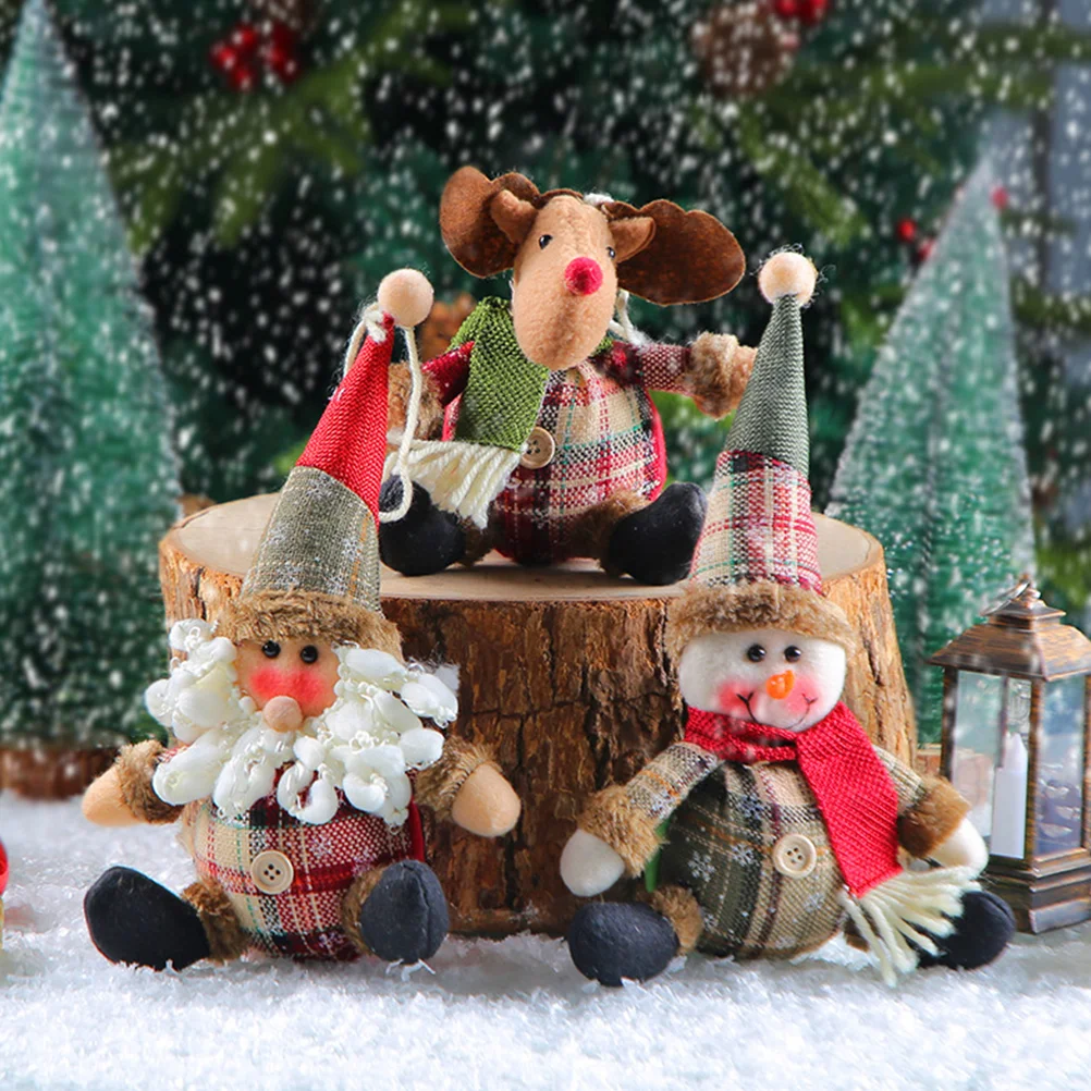 

3 Pcs Christmas Decorations Indoor Tabletop Centerpiece Snowman Tree Santa Claus Figurines Elder