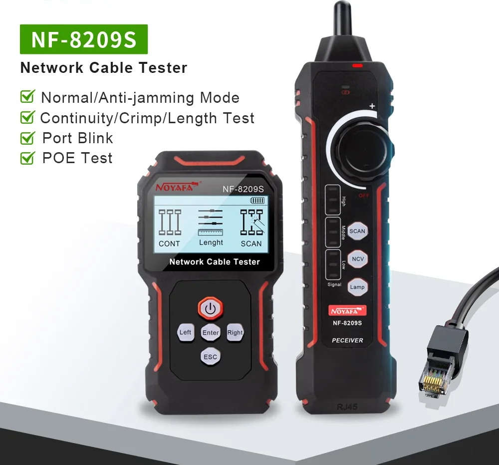 NOYAFA 케이블 및 네트워크 테스터, 케이블 및 네트워크 테스트 NF-8209S, LCD 네트워크 케이블 테스터, 와이어 트래커, PoE 케이블 트래커