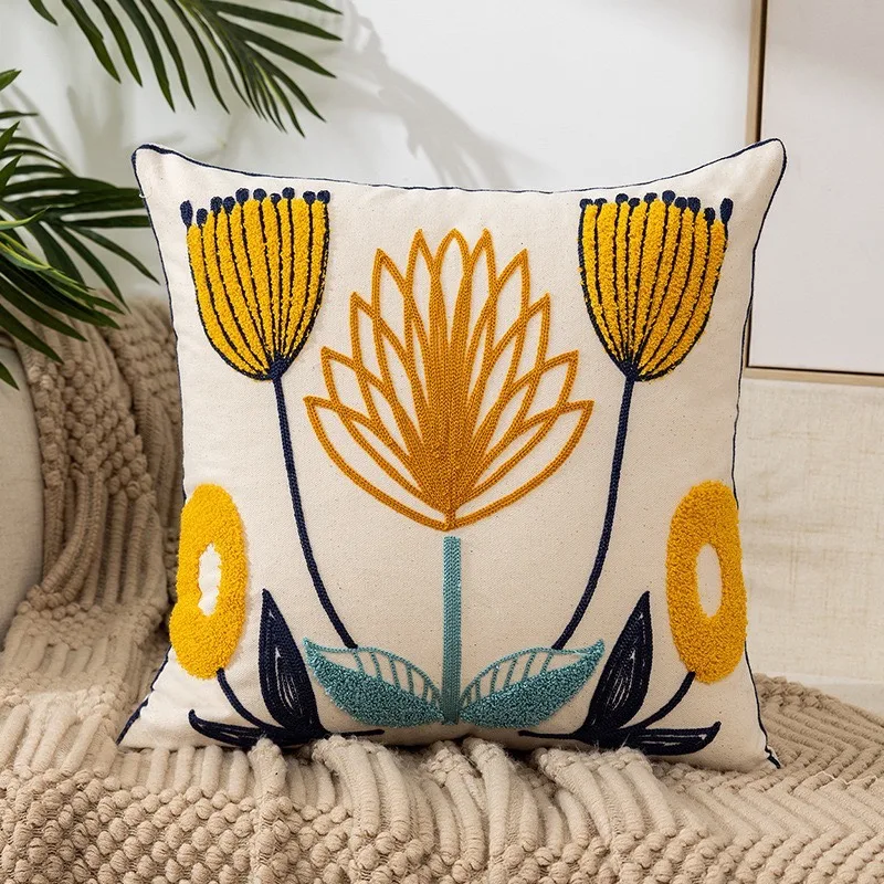 Boho Floral Tufted Decorative Throw Pillow Cover