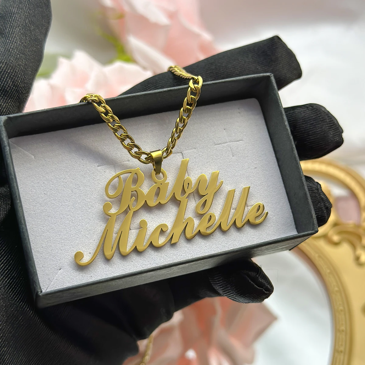 Stainless Steel Custom Double Row Name Necklace Plated with