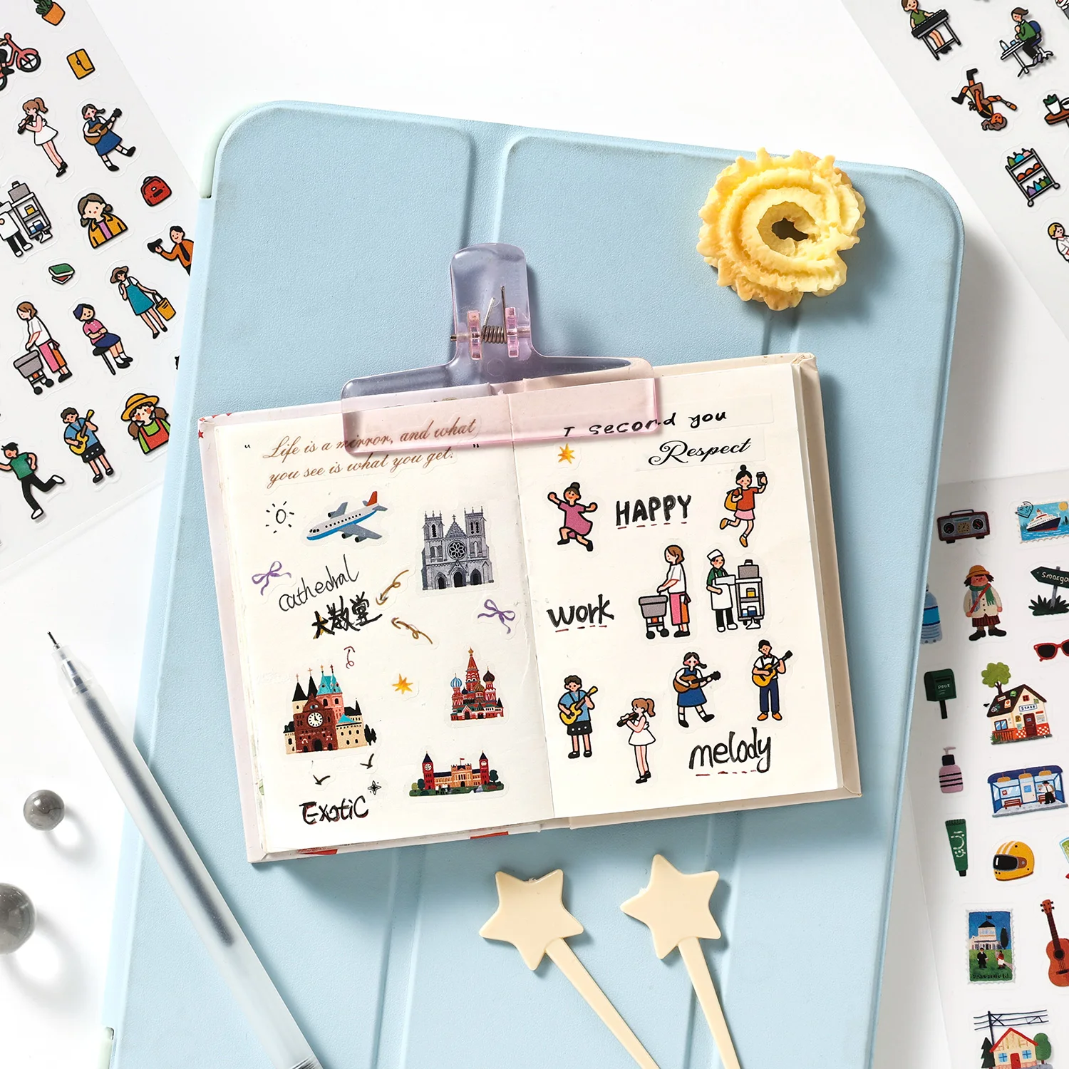 6개입 방수 PET 세계 여행 스티커 유명 랜드마크 장 저널 스크랩북킹