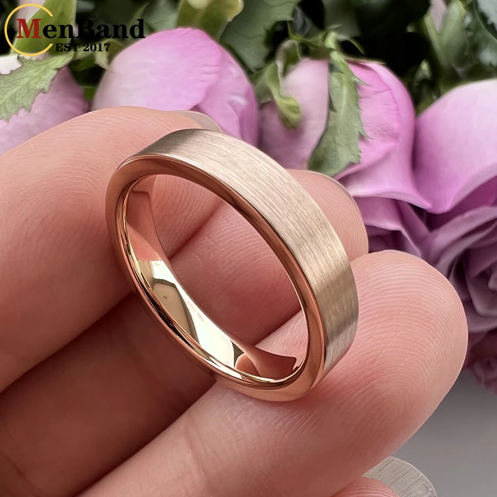 MenBand Fashion 4MM Women Rose Gold Color Flat Brushed Surface Tungsten Wedding Band Ring Comfort Fit Size 5-12