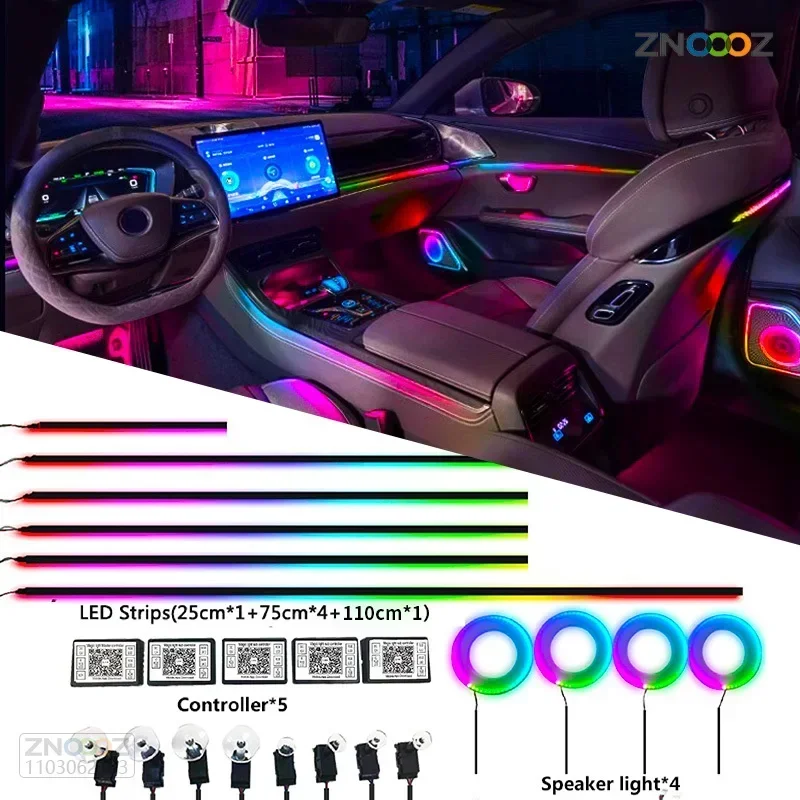 18 In1 Neon Car Interior Ambient Lights App Controllo Fai Da Te Striscia Acrilica Guida Alla Luce Fibra Ottica Rgb Auto Decorazione Atmosfera Lampada