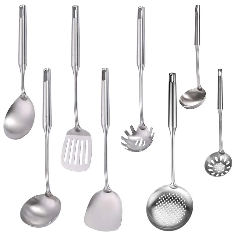 9-Piece Stainless Steel Kitchen Utensils Set Heat-Resistant Cooking Tools Kitchenware Turner Soup Spoon Pasta Server Strainer