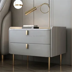 Mesita de noche minimalista y moderna, mueble de dormitorio de madera maciza, mesita de noche de lujo, nórdica, pequeña losa de roca