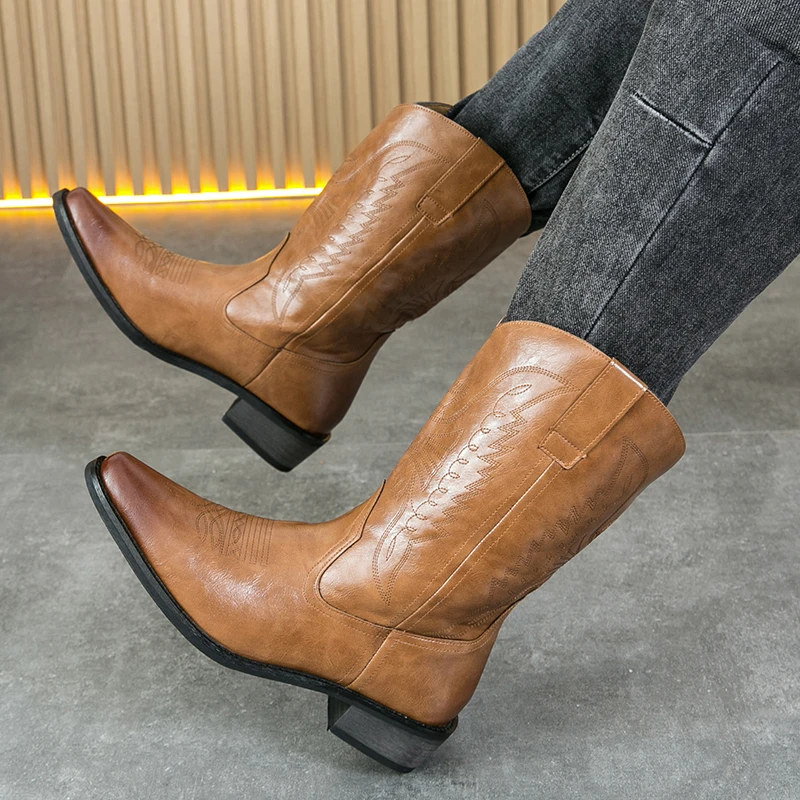 English Style Men's Chelsea Boots Pointed Tips Trendy Brown Work Boots High-end Banquet Dress Boots for Men‘s Free Delivery