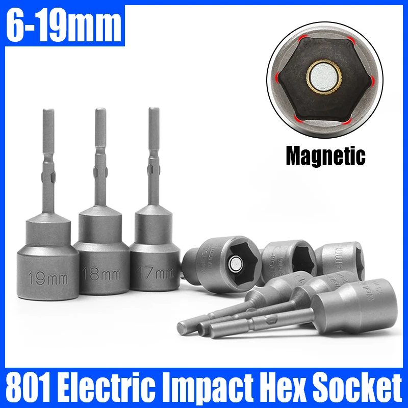 5Pc 6-13Mm Socket Magnetic Nut Screwdriver 1/4\" Hex Shank Electric Drill Bit 5pcs 10mm