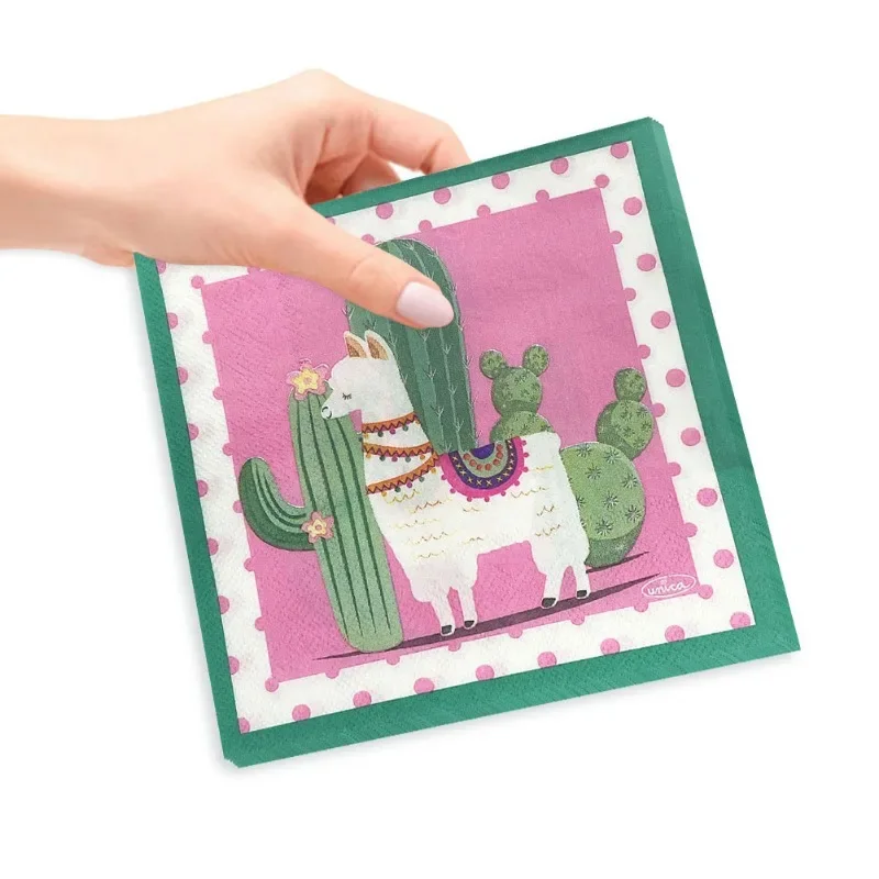 20pcs Stock Alpaca Cactus Printed Colorful Paper Napkins Disposable Holiday Party Decoration Supplies Napkins Paper Placemats