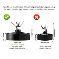 Pièces de rechange lame inférieure Ninja 6 ailerons femelle pour mélangeur Nutri Ninja Auto iQ BL480 BL480D BL482 BL456 BL660 BL663 BL770 2