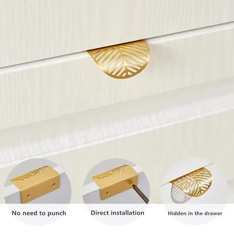 New Leaf-shaped Modern Furniture Drawer Brass Handles Furniture Wardrobe Drawer Knob Brass Door Handles