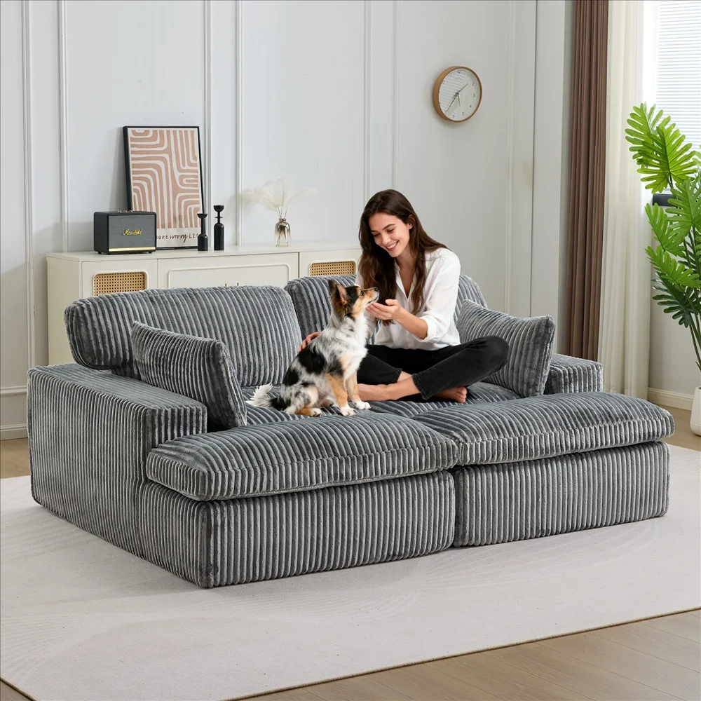 Modernes Luxus-Cordsofa mit Freier Kombination, Übergroßes Ecksofa mit Chaiselongue, Wandelbares Komfortables Wohnzimmersofa – Detail 18