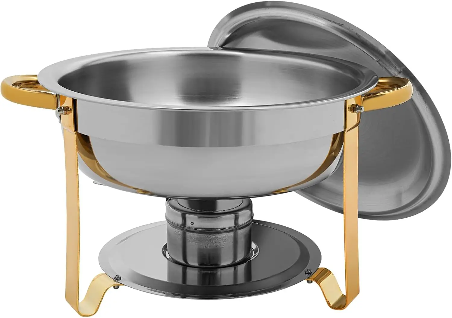 4er-Set runder Chafing Dish Set, 4,5 l Edelstahl-Buffet-Wärmebehälter, Buffetheizung, professioneller Speisenwärmer mit Deckel – Detail 5