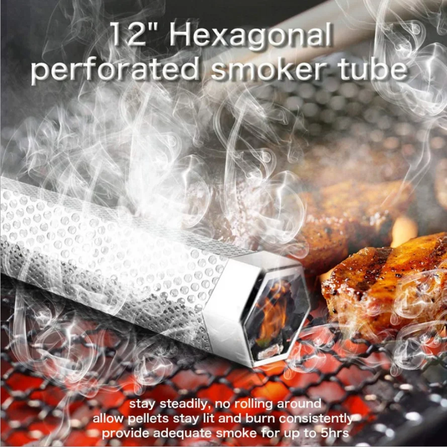 BBQ Grill Outdoor Camping Smoking Mesh Tube Smoke Generator Stainless Barbecue Pellet Smoker Kitchen Utensils Kitchen Gadgets