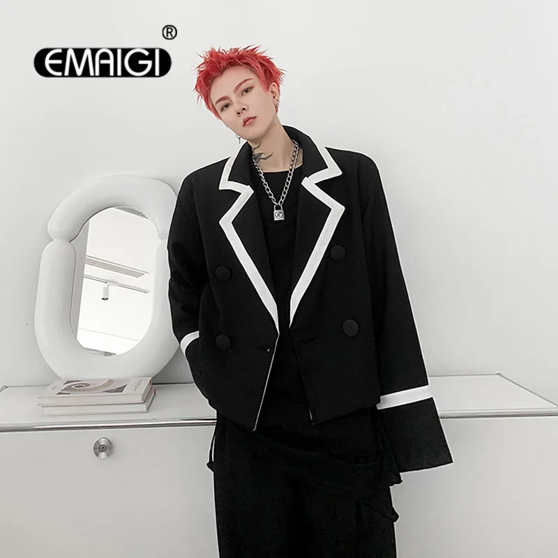 Mens White Edg Loose Casual Vintage Short Blazer Suit Jacket Net Celebrity Stars Streetwear Fashion Show Blazer Coat Capispalla