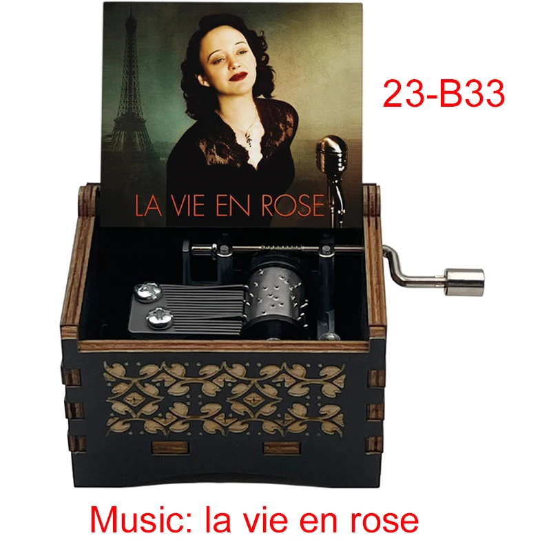 Romance Edith Piaf Print France La Vie En Rose Black Wooden Music Box Caixa De Musica Song Christmas Party Home Office Casket