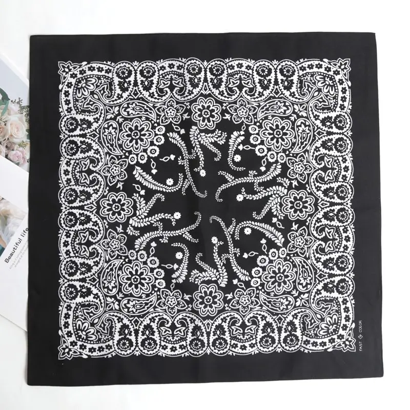New High Quality Hip Hop 100% Cotton Bandana Square Scarf Black Paisley Riding Headband Printed Gifts for Women/Men/Boys/Girls