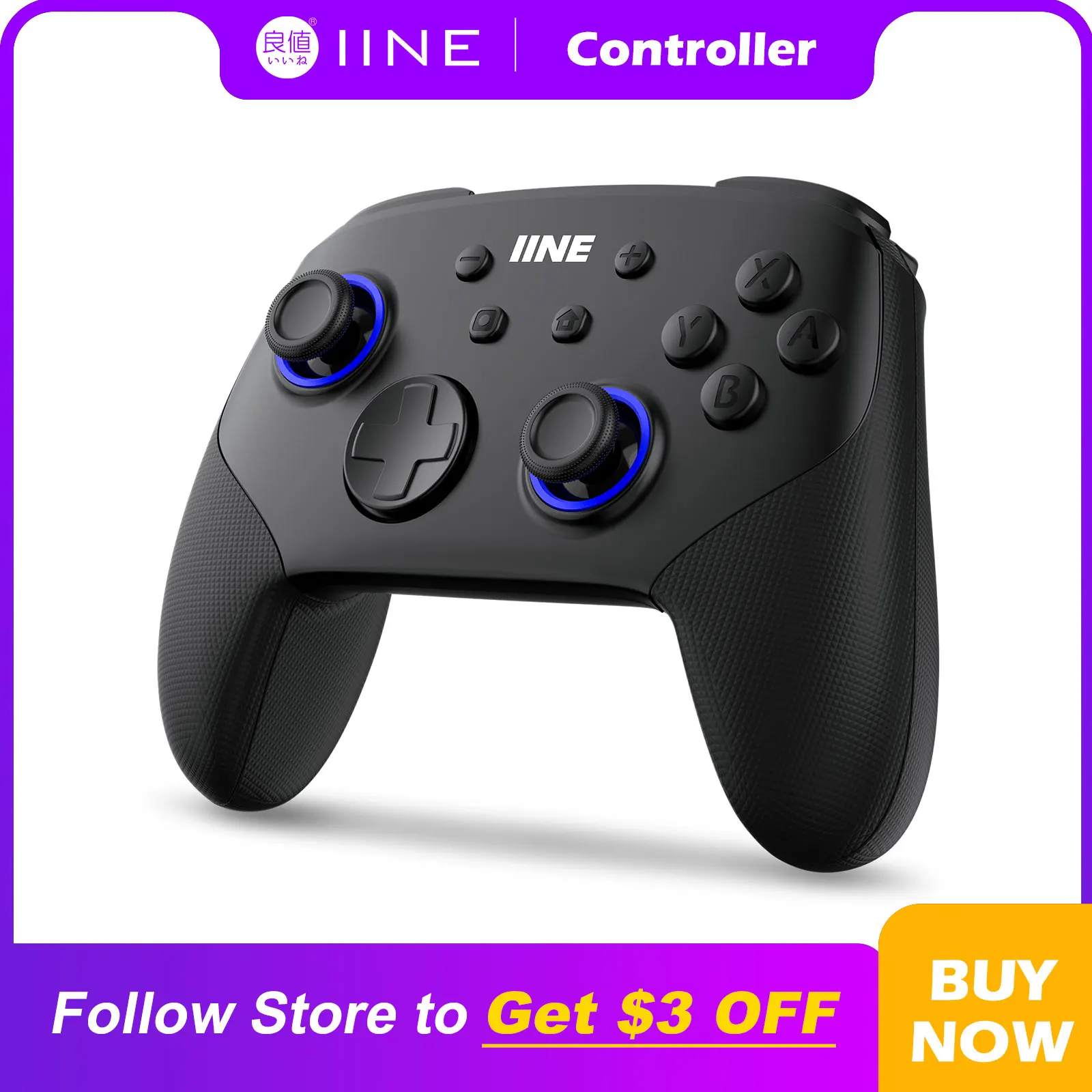 

Беспроводной контроллер IINE Falcon, черный контроллер Turbo & Macro, RGB-подсветка, совместим с Nintendo Switch/OLED/Lite