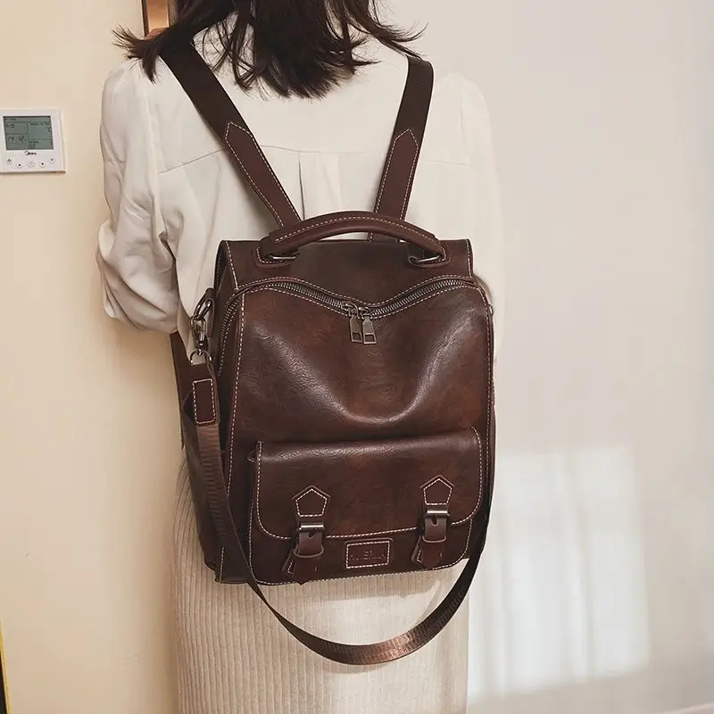Richme Vintage Maillard Backpacks Women 2024 New Trend Large Capacity Students Casual Daily Bolsa Feminina College PU Bag Female 2