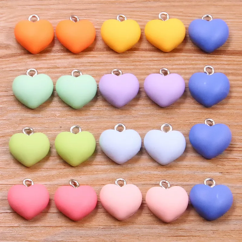 20Pcs 13X15MM Cute 9 Color Heart Resin Earring Charms Diy Findings Kawaii 3D Phone Keychain Bracelets Pendant For Jewelry Making