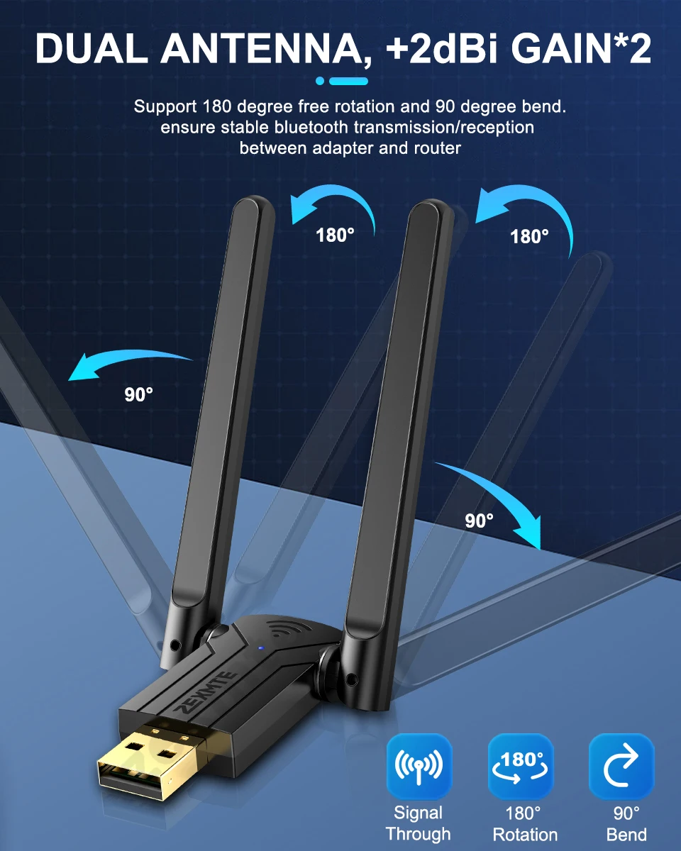 Zexmte-adaptador Bluetooth Dual Band Usb Transmissor Receptor de Áudio Dongle Driver Livre Win 10 11 150m - Imagem 2