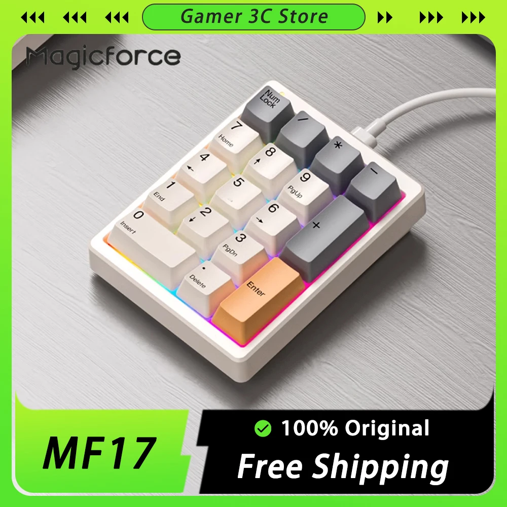 

Magicforce Mf17 Mini Keyboard RGB Support VIA Hot Swap Ergonomics Wired Numpad 17Keys PBT Keycap Pc Gamer Accessories Mac Office