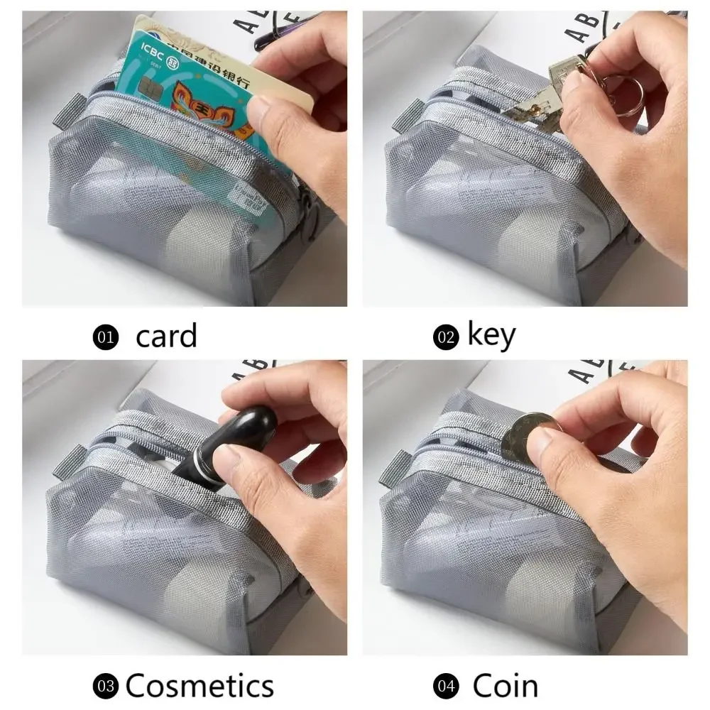 Mini Clear Nylon Mesh Cosmetic Bags Cute Women Small Lipstick Makeup Bags Pouch Data Line Key Earphone Organizer Case