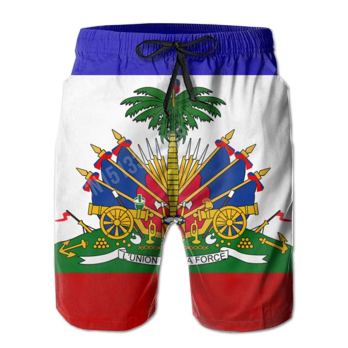2022 Coat of Arms of Haiti Country Flag Classic Men's Swim Trunks Beach Shorts With Pockets 4