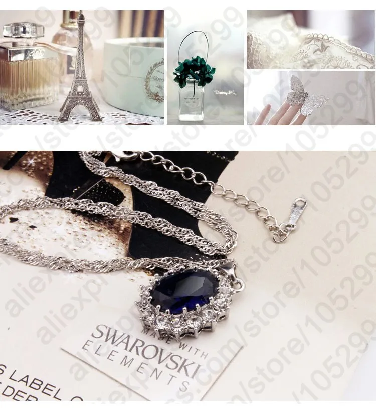 Female Wedding Bridal Jewelry Set Hanging Big Blue Drop CZ stones