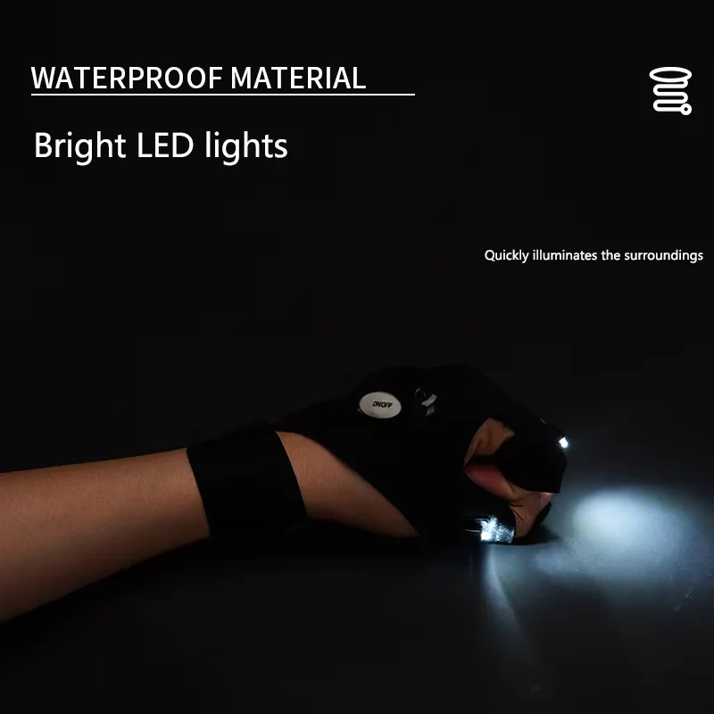 Night Light Fishing Gloves Waterproof Led Fingerless Glove Camping Hiking Survival Rescue Tool