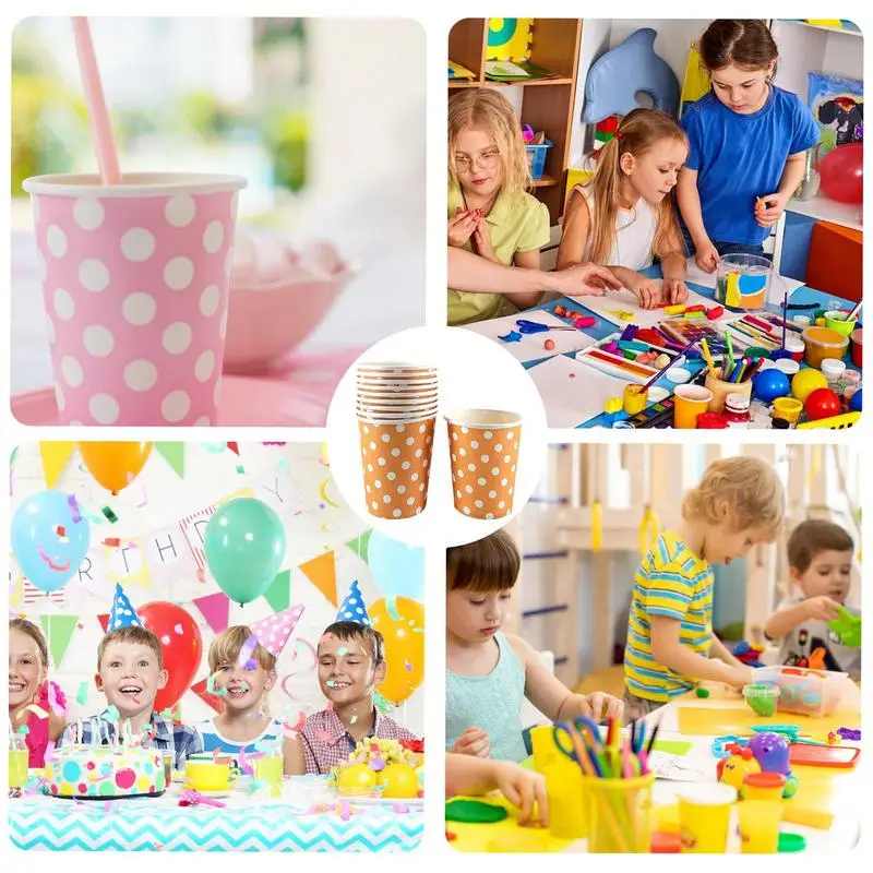 10PCS Paper Cup Disposable Color Polka Dot Simple Thick High Temperature Resistant Non-Slip for Birthday Home DIY Kindergarten