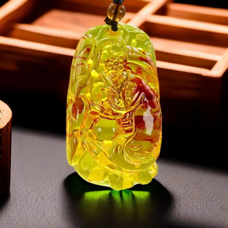 

Ожерелье с подвеской Янтарный карп, талисман, подарки для женщин и мужчин, аксессуары, очаровательные резные ювелирные изделия для мужчин, китайский амулет, дизайнерские драгоценные камни