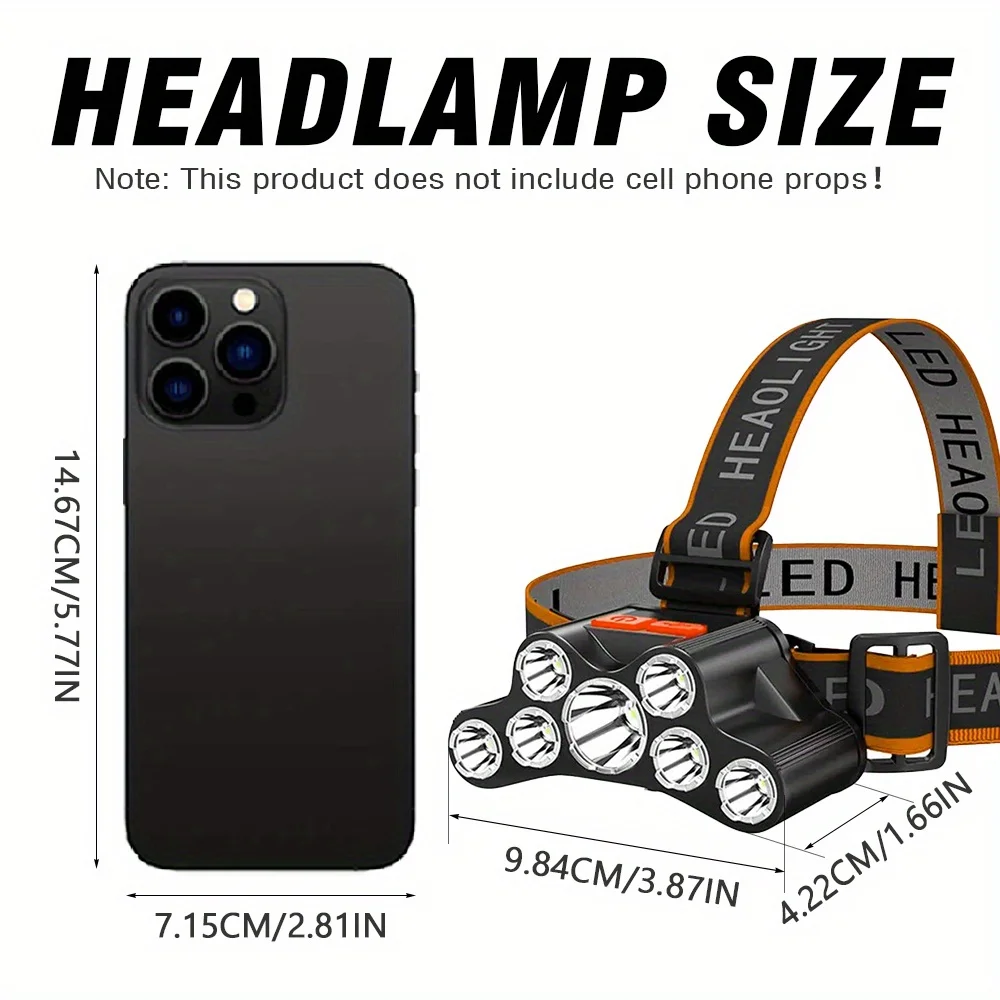 7 LEDs Headlamp Rechargeable Head Torch Flashlight Waterproof Work Light Outdoor