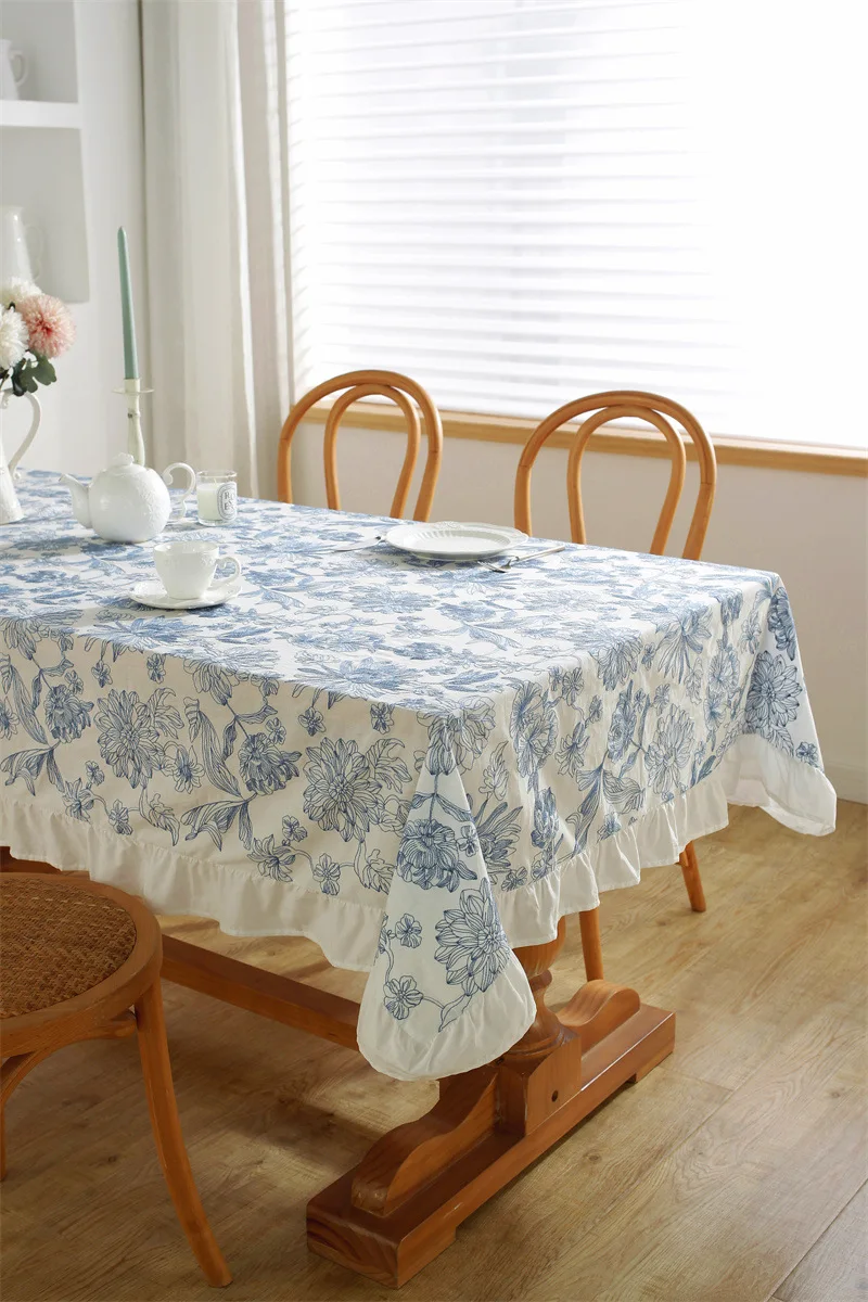 Description Picture 5 of itemCotton Celadon Ruffle Embroidery Celadon skirt Tablecloth for Home Dining Coffee wedding party Table Decor