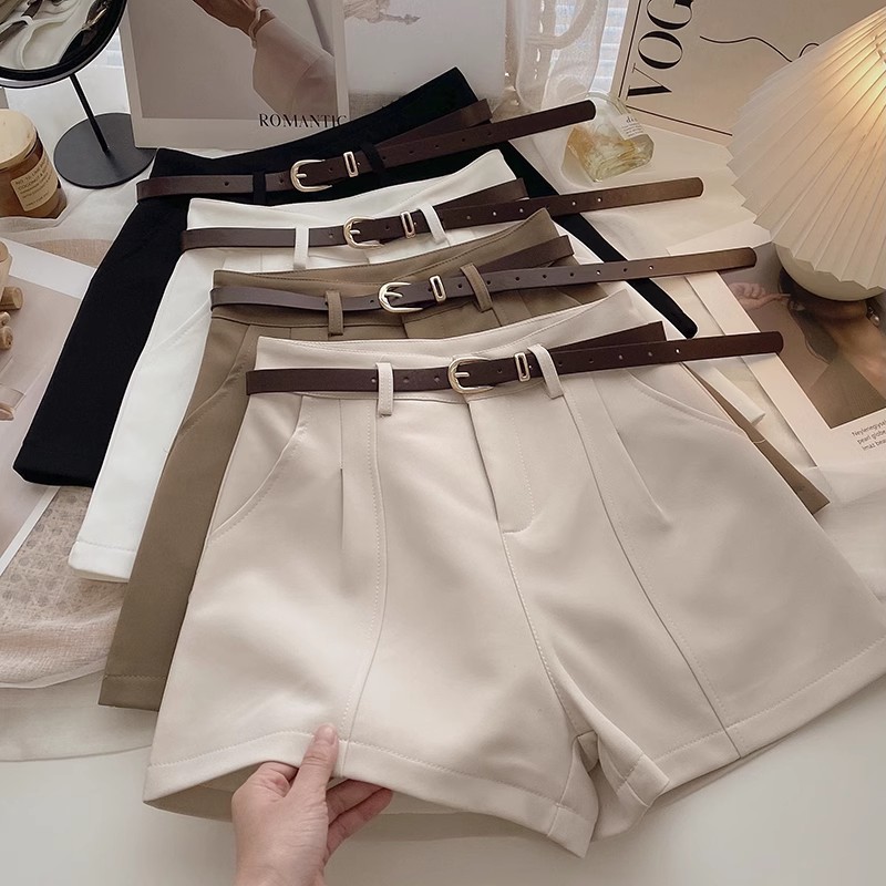 Casual Women A-Line Shorts Fashion Office Lady Commute Vintage Solid High Waist Short Pants Casual Streetwear Summer Trousers
