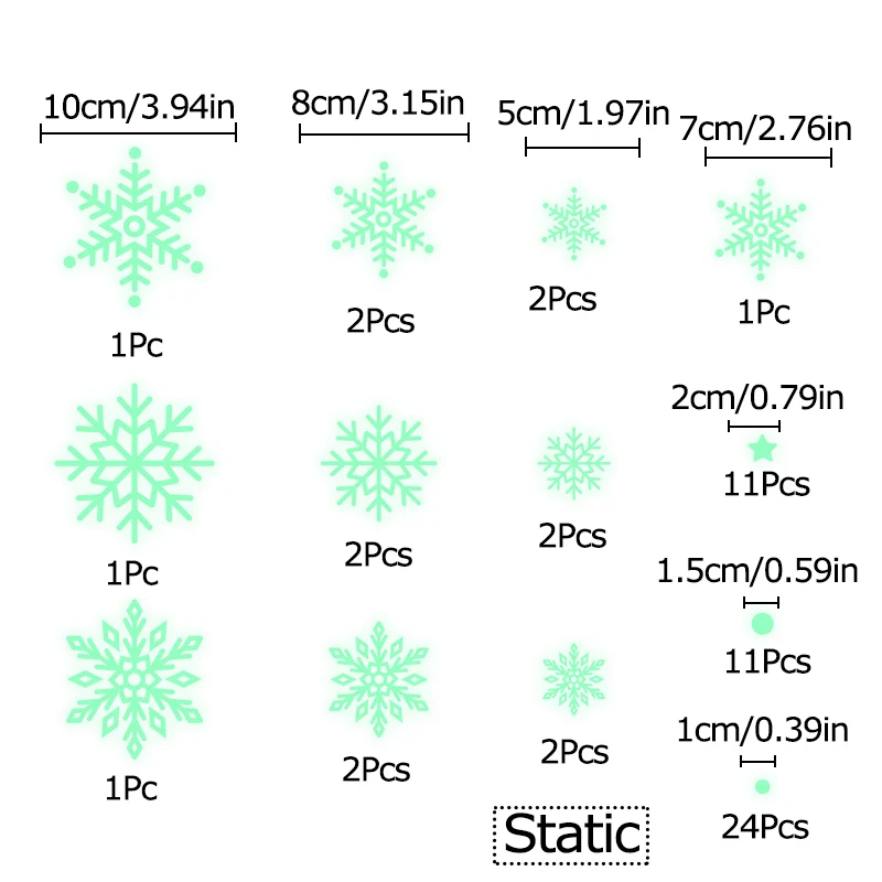 Description Picture 3 of itemChristmas Snowflakes Glass Wallpaper Electrostatic Fluorescent Sticker Glow-in-the-dark Snowflake Window Stickers New Year Decor