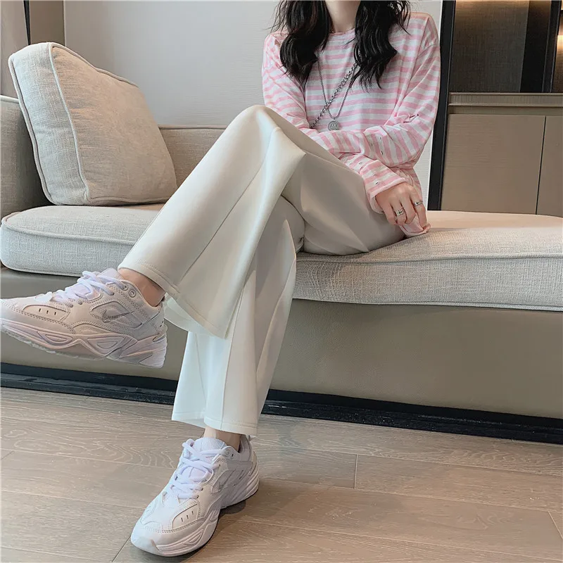 CGC 2022 Harajuku Solid Pants Women 2022 Spring Autumn Straight Sweatpants Casual Cotton Breathable Wide Leg Women Sports Pants cigarette pants