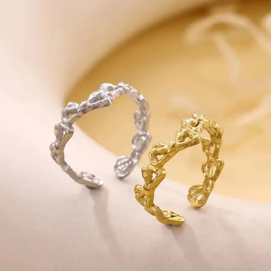 Stainless Steel Open Ring Unique Heart-Link Design Adjustable Fit