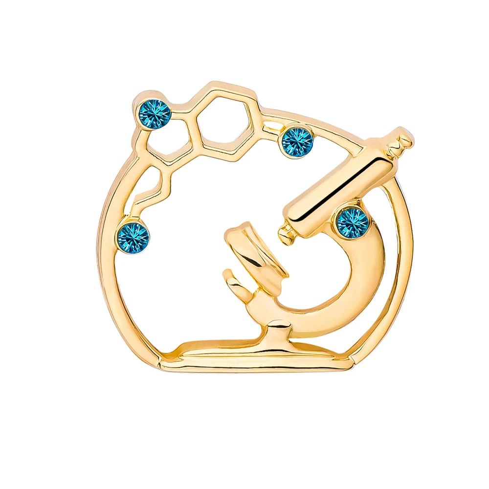 Exquisite Microscope Enamel Brooch Zircon Inlaid Pin Scientific Medicine Badge Lapel Accessory Jewelry Gift Souvenir