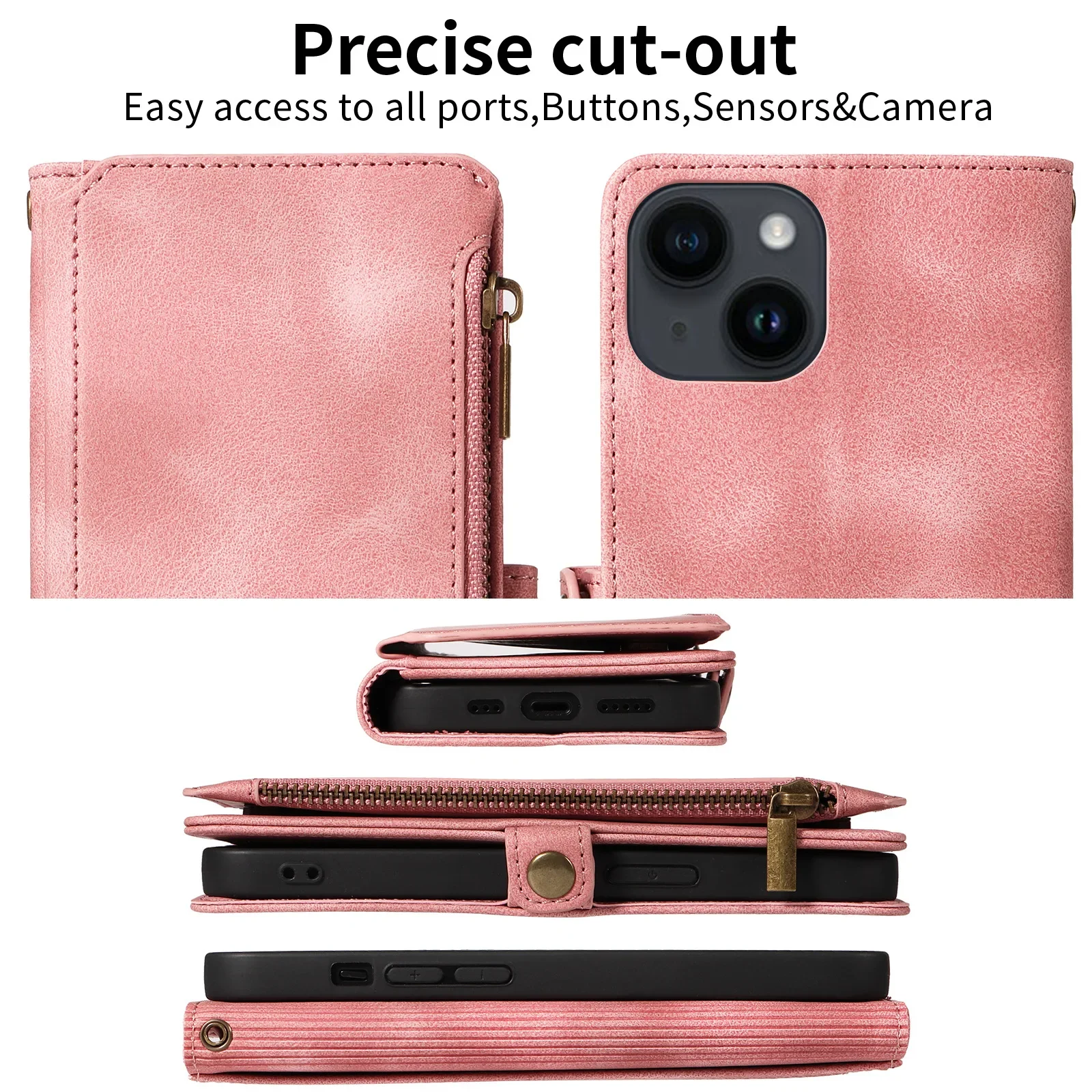 Luxurious Zipper Leather Wallet Phone Case with Card Slots and RFID Protection