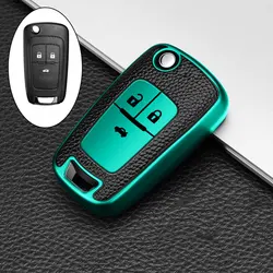 Premium TPU Leather Car Key Case Cover with 3/4 Buttons (3button green cover)