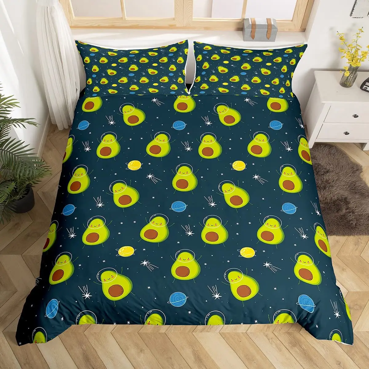 

Avocado Duvet Cover Set for Kids Kawaii Bedding Set Cute Fruits Comforter Cover Twin Size Tropical Botanical Cartoon Quilt Cover