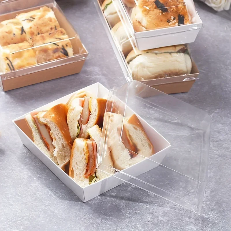 50/100PCS Square Bread Packing Box Sandwich Box with Transparent Lid Cookie Box Swiss Roll Packaging Box Birthday Party Supplies
