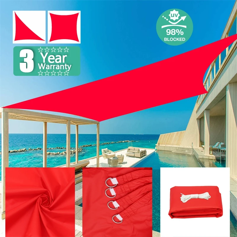 Red Waterproof Sunshade Sail Anti-UV Polyester Fabric Outdoor Patio Sun Shelter Beach Camping Awning Garden Canopy Shading Cloth