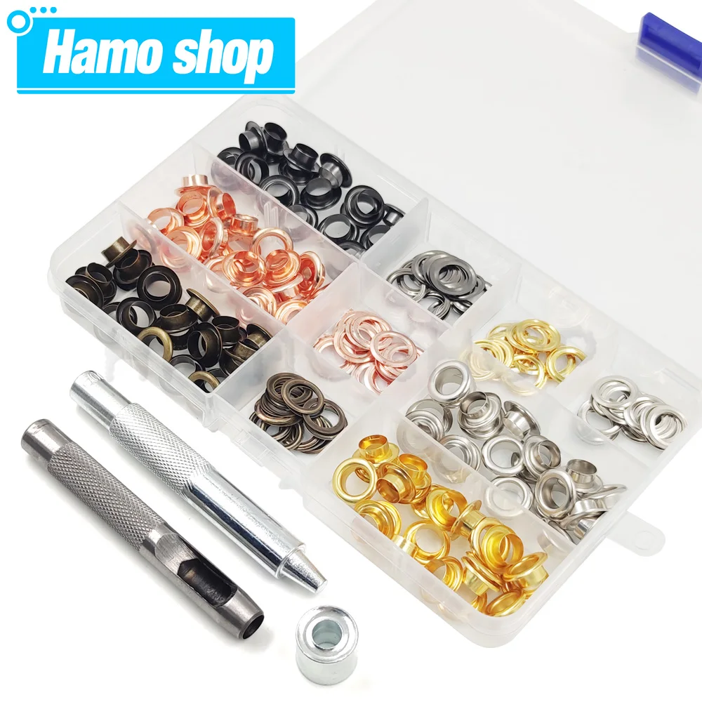 100 Sets 4mm Eyelet Metal Grommet Rings With Washer Punch Tool Kits For Leathercraft Shoes Bag Clothing Belt Hat Accessories