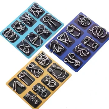 8PCS Intelligent Metal Brain Unlocking Ring Buckle Montessori Wire linked Puzzle Set Teaser IQ Game Casse Tete Toy for Kid Adult 1
