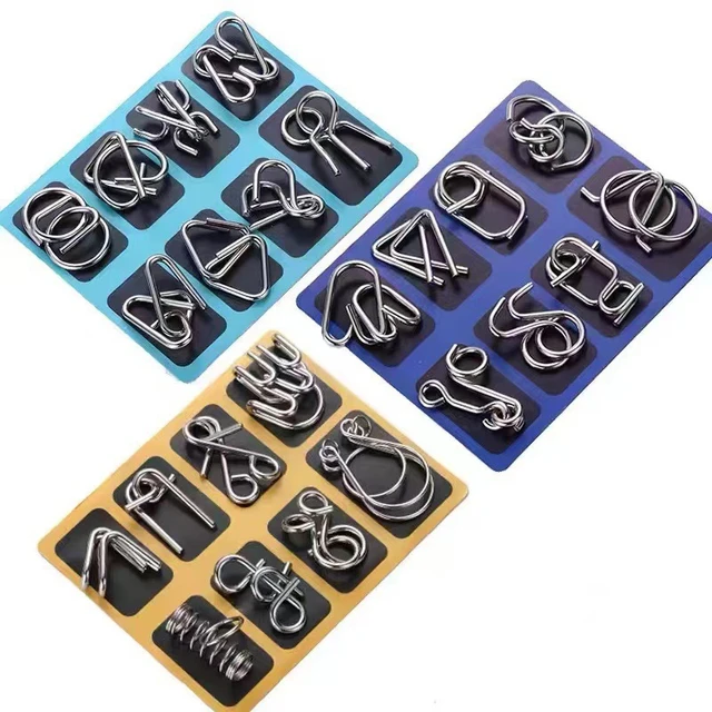 8PCS Intelligent Metal Brain Unlocking Ring Buckle Montessori Wire linked Puzzle Set Teaser IQ Game Casse Tete Toy for Kid Adult 1