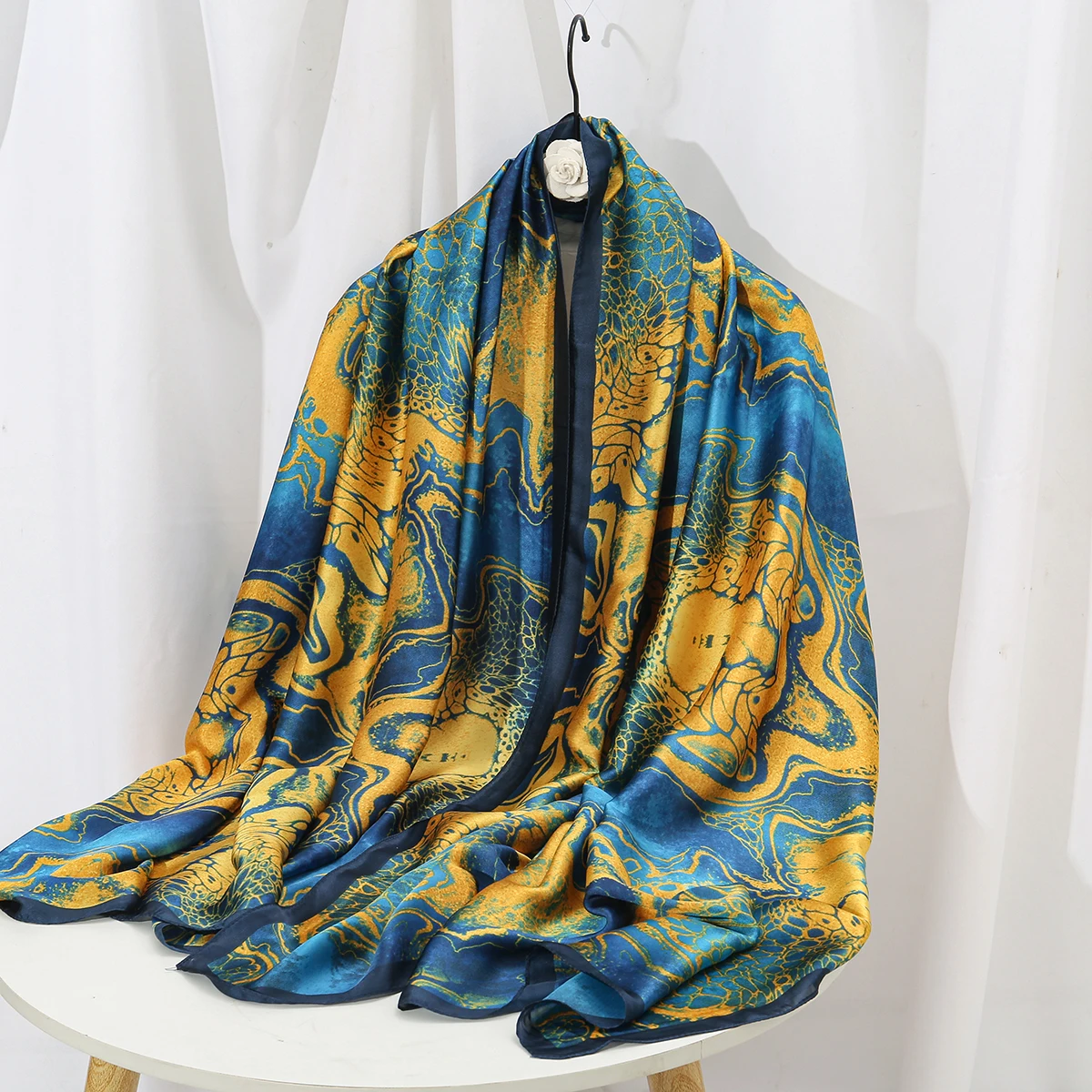 Summer Long Silk Satin Scarf Shawl Wraps Female Fashion Print Beach Stoles Hijab Pashmina Bufanda Ladies Folral Head Scarves buttermere scarf women cotton linen geometric print ladies shawl holiday yellow fashion spring autumn female pashmina