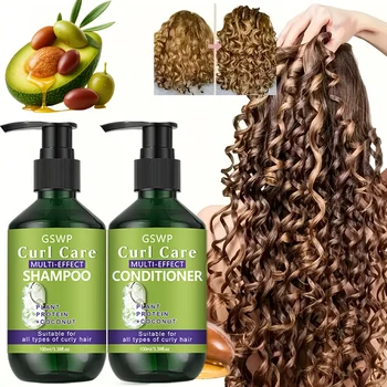 Set di shampoo e balsamo per la cura dei capelli ricci GSWP, ha proprietà idratanti e nutre e cura in profondità i capelli ricci.200ml